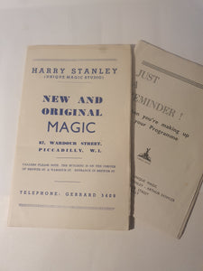 Harry Stanley; Unique - New and Original Magic - Unique Catalogue PLUS Just a Reminder