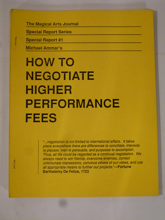 Michael Ammar - Magical Arts Journal - Special Report No.1 How to negotiate Higher performance fees
